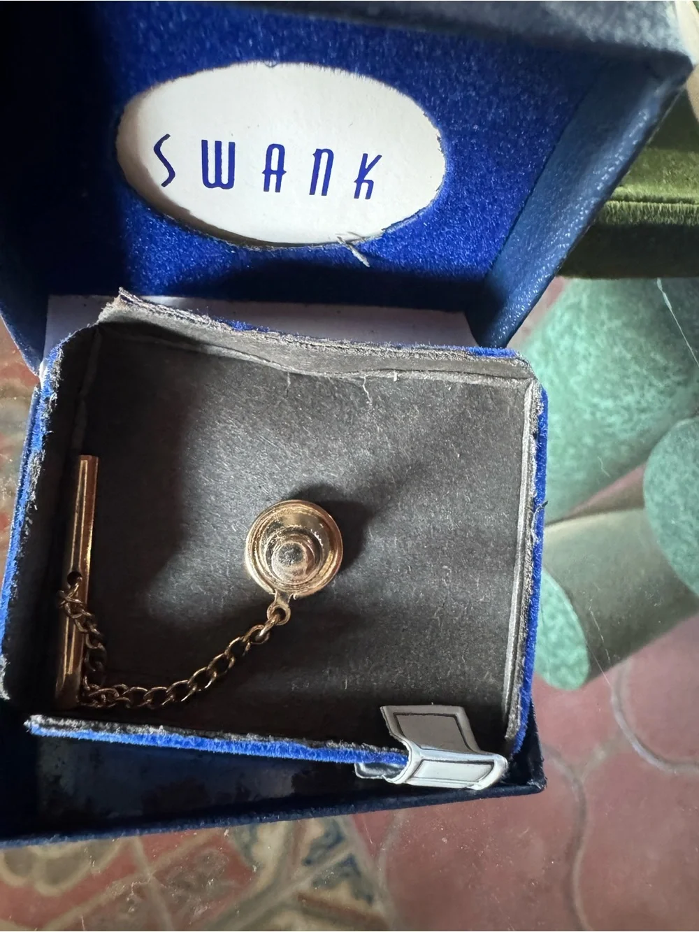 Vintage Mid Century Swank Tie Pin Genuine Jade & Dante Cufflinks Original Boxes!